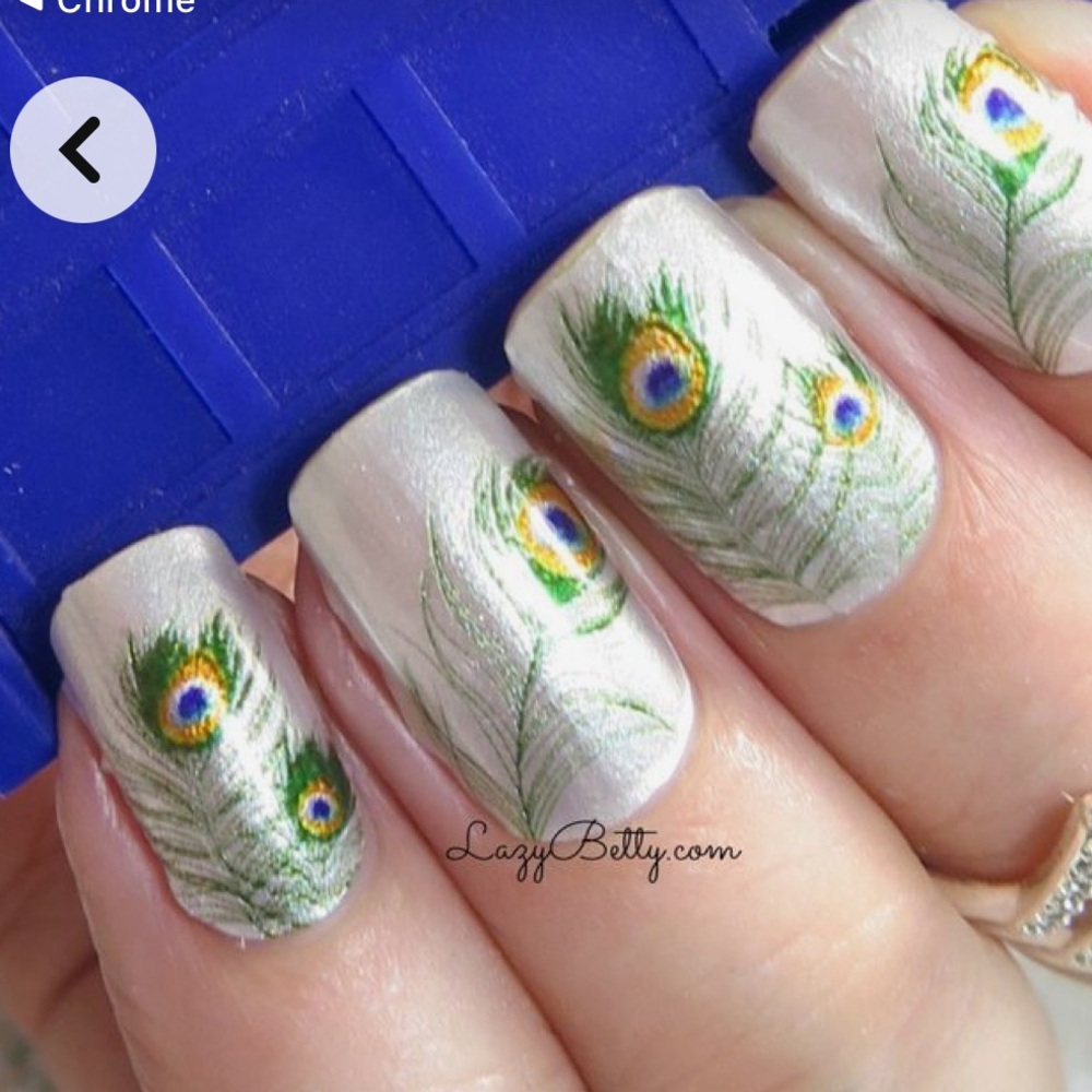 *Rare, HTF* Color Street: Peacock Throne | White Shimmer Feather Plumes Green - Picture 6 of 8